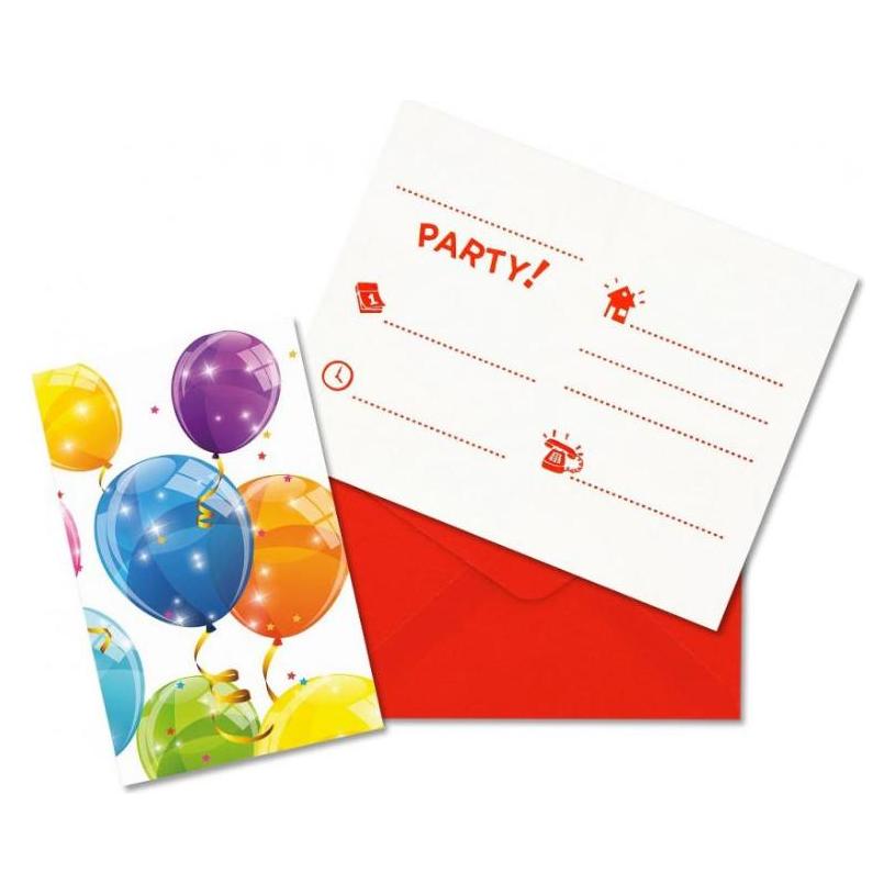 Procos 6 Einladungskarten - Luftballons - ca. 10 x 15 cm (6 Stk.) (88153)