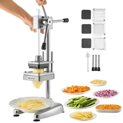 VEVOR kommerzieller Pommes-Frites-Schneider, Gemüseschneider Obstschneider aus Edelstahl mit 3 Ersatzklingen (12,7/9,525/6,35 mm), manueller Kartoffelschneider für Restaurants Café Bistro