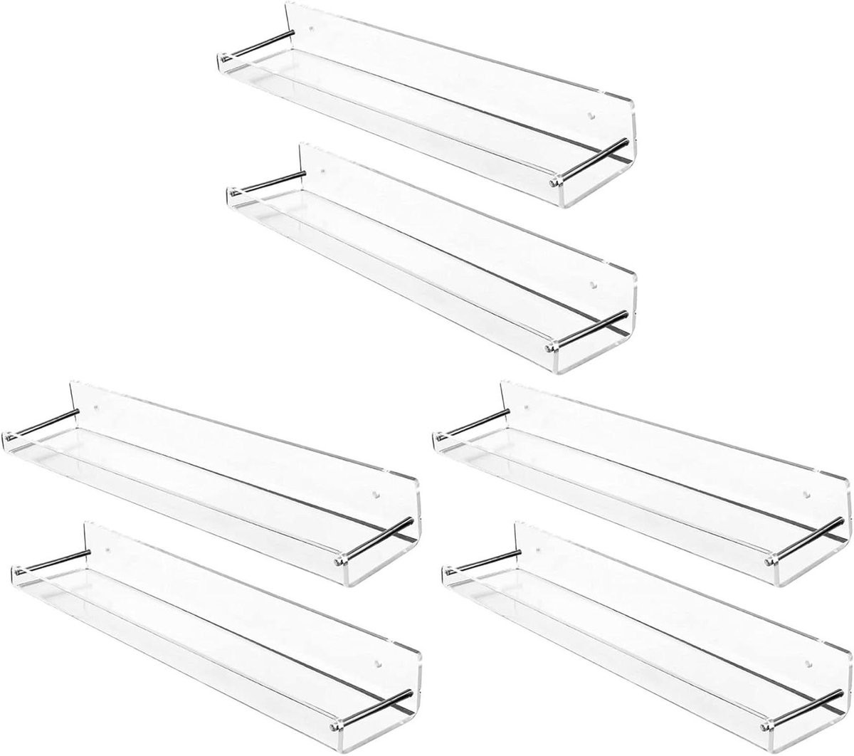 Set van 6 transparante acryl zwevende wandplanken voor wandmontage