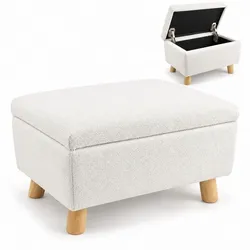 Relaxdays Fußhocker mit Stauraum Weiß,Hellbraun