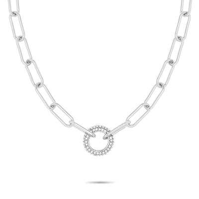 Gliederkette TAMARIS "Schmuck Geschenk Edelstahl Halskette mit Glitter Donut", silber (edelstahlfarben, kristallweiß), Halsketten, Damen, Edelstahl, L: 45 B: 1,7mm, Gliederkette, mit Glasstein, B:1,7mm