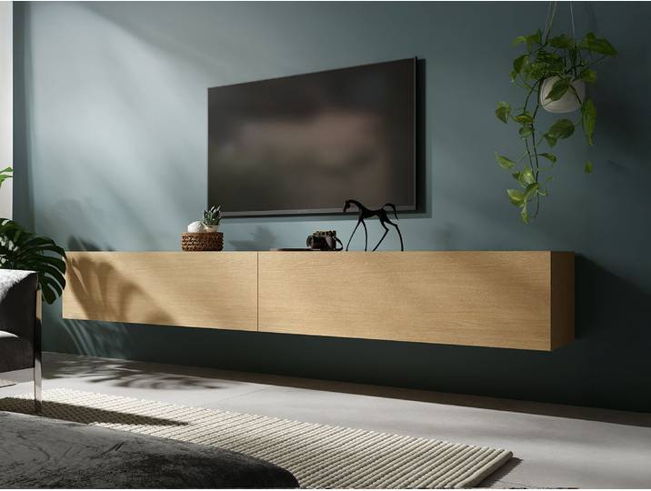 Meuble tv-hifi KINGSTON 2 portes battantes 210 cm chêne