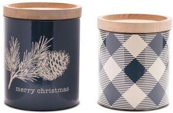 Melrose International Pinecone and Plaid Iron Canister (Set of 2)