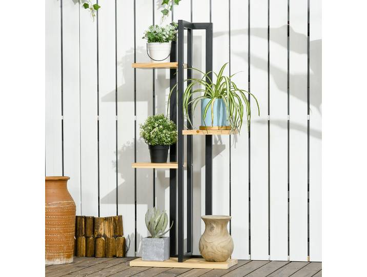 Outsunny Étagère Plantes Bois Style Industriel 4 Niveaux