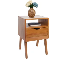 Nachttisch MCW-P16, Kommode Beistelltisch Nachtschrank Schrank, Schublade Fach 64x42x40cm ~ naturfarben