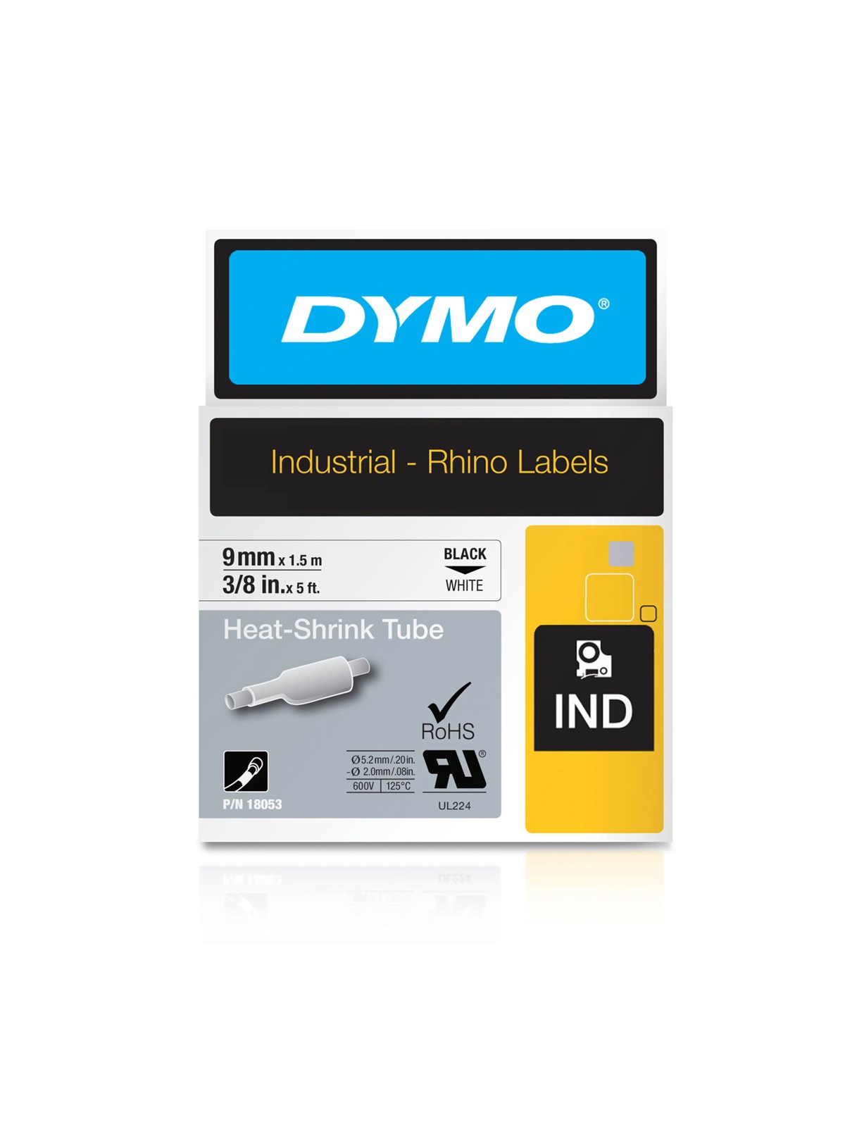 DYMO Rhino Industrie Schrumpfschlauch-Kabeletiketten | 9 mm, 1,5 m | Schwarz auf weiß