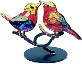 Uplift Curations Multicolor Acrylic Birds On Branch Ornament Stained Glass Style Desktop Decor 2 Bird
