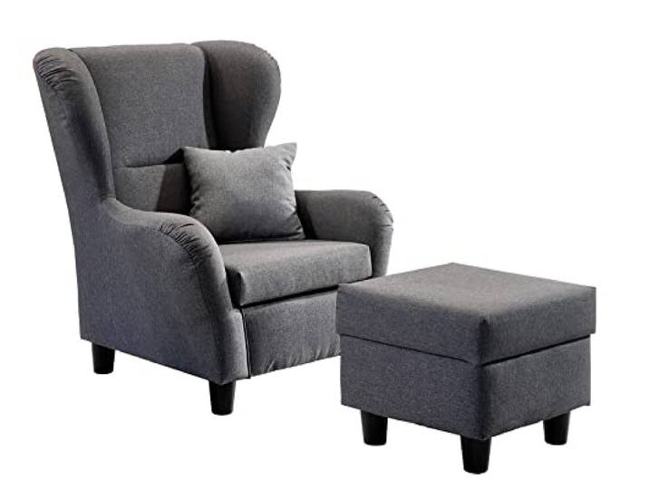 luma-Home 18001/ Ohrensessel mit Hocker im Landhaus-Stil, Grau