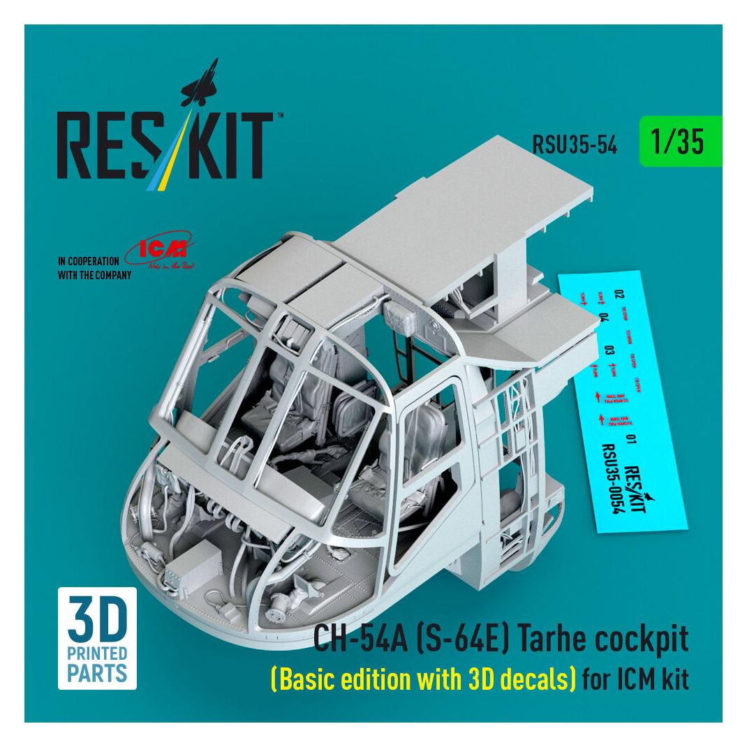 ResKit CH-54A (S-64E) Tarhe cockpit (Basic edition with 3D decals) for ICM kit (3D Printed) (RSU35-0054)