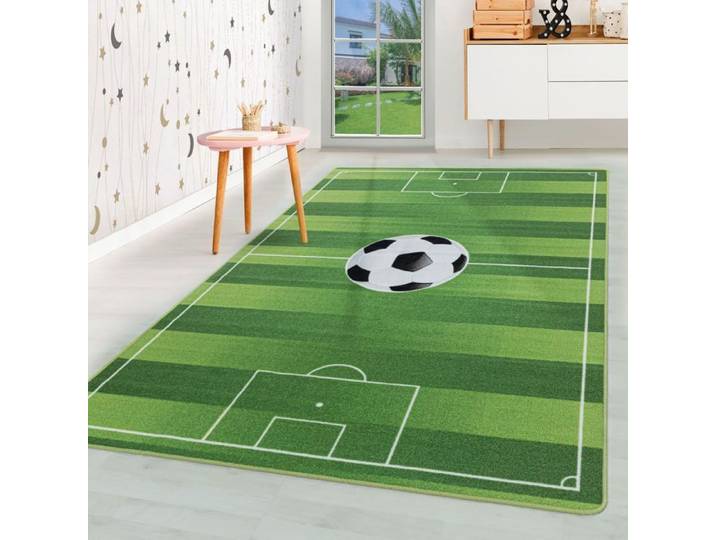 Homebyhome Tapis enfant Tapis motif Terrain de football color verd 140x200 cm tapis chambre enfant tapis chambre bébé