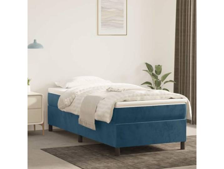 RJPLMFV Lattenrost komplett mit Matratze, Dunkelblau, 100 x 200 cm Weicher Samt, Taschenfedern, mittelharter Ständer, Sperrholzlatten