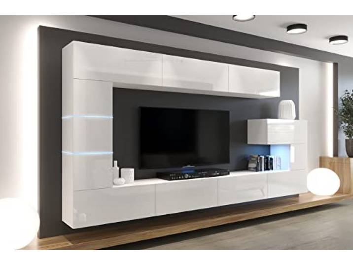 Furnitech Wohnwand Wohnzimmer - Hängend Wohnwand Modern - Schrankwand mit Regale und TV Schrank - Möbel ohne LED (AN89NEW-21W-HG2)