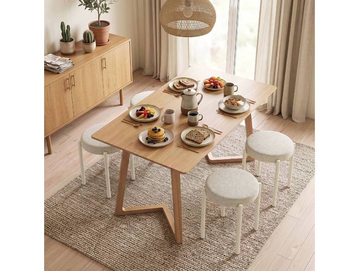 HOMCOM Tabourets Ronds Empilables Sans Dossier 45x45x47,5cm Crème