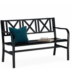 Relaxdays Gartenbank aus Metall Schwarz
