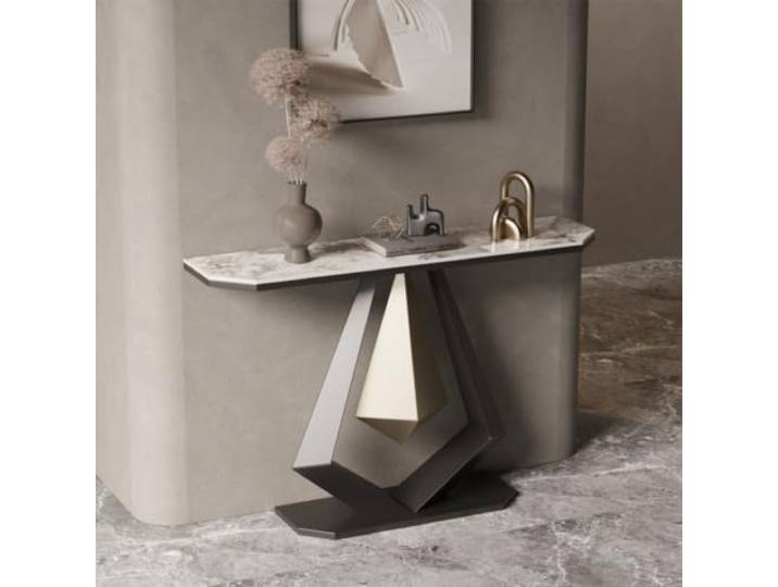 katbvelely Schmaler Konsolentisch, Sinterstein Tischplatte Mit Metallrahmen Kratzfest, Hitzebeständig, Schlankes Design, Stabile Konstruktion, Vielseitig(MixA,120cmW*30cmD*80cmH)