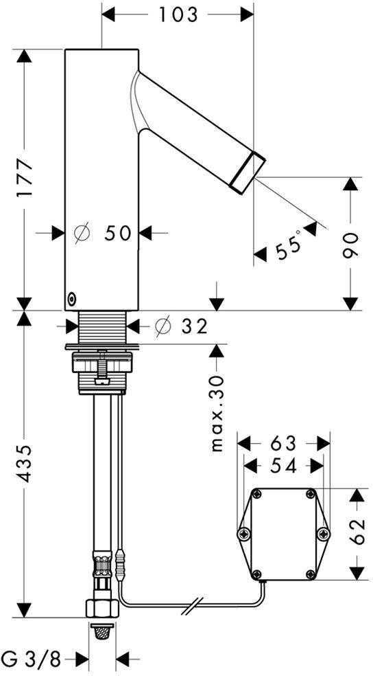 Axor Starck Elektronik-Waschtischmischer mit Temperaturregulierung, Batteriebetrieb, DN15
