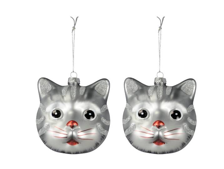 Dekohänger COCON Graue Katze, 2 Stück , silber (grau), B:8cm H:9cm T:10cm, Glas, Dekohänger, Dekohänger