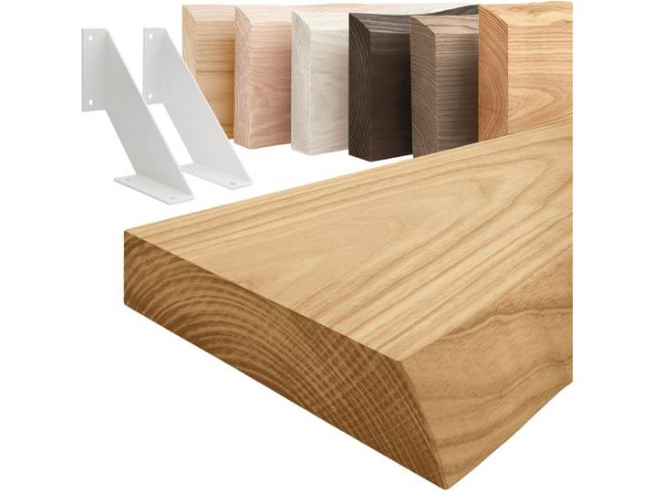 LAMO Manufaktur Étagère murale avec supports en V blancs Etagere 60 cm Couleur: rustique Bord: naturel