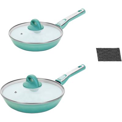 Pfannen-Set GENIUS "Cerafit Revolution Ø 24 cm 28 cm", grün (aquagrün), Pfannen, inkl. Glasdeckel und 2x Clia Genie Schwamm