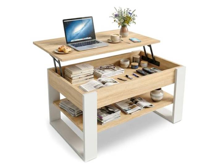 CraftPAK Couchtisch höhenverstellbar mit Stauraum - Couchtische - Wohnzimmertisch klappbar - höhenverstellbarer Coffee Table - Wohnzimmer Tisch Holz weiß