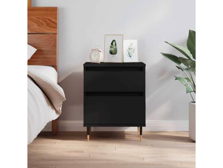 HEFZGDB Nachttisch Schwarz 40x35x50 cm Holzwerkstoff mit Schublade und Türfach für Stauraum, Stabile Tischplatte und Metallbeine, Modernes Design, Langlebiges TV-Möbel,
