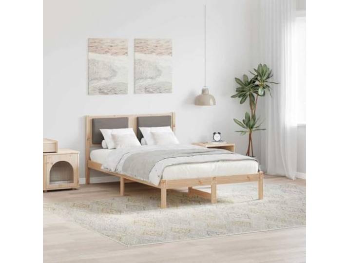 Massives Kiefernholz Modernes Design Bettrahmen Taupe 120 x 190 cm Bettrahmen mit Kopfteil Taupe 120 x 190 cm Massives Kiefernholz Stabiler Lattenrost Modernes Design Doppelbett Gestell
