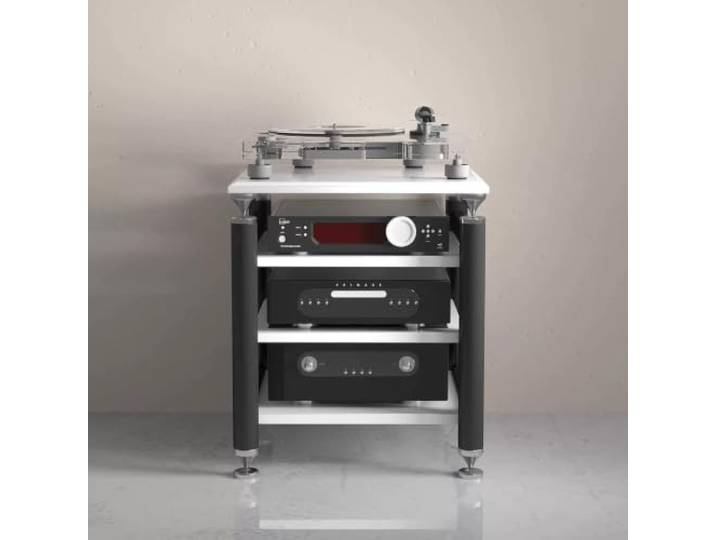 Modulares HIFI‑Audio‑Rack – Verstellbare Ablagen, Plattenspielerständer Mehrstöckiges Audio‑Regal, vielfältige Farben, schwingungsdämpfendes Design(Black+White,3‑Tier)