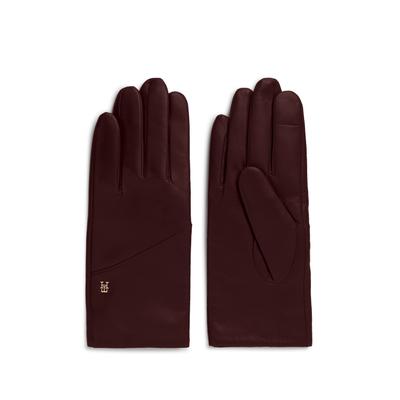 Lederhandschuhe TOMMY HILFIGER "ELEVATED CHIC LEATHER GLOVES", Damen, Gr. S/M, braun (deep burgundy), Rindsleder, unifarben, Handschuhe, Regular fit mit Markenlogo