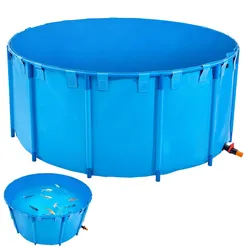 VEVOR Fischteich aus PVC, Fischteich mit 4550 L Fassungsvermögen, faltbares Koi-Aquarium, rundes Fischbecken mit stabilem Rahmen & Ablassventil, für Aquakultur, Koi-Zucht & Bewässerung (blau)