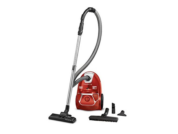 Rowenta Compact Power Staubsauger mit Beutel, 750 Watt, 3 L Staubvolumen, 2-in-1-Fugendüse, für alle Bodenarten, geringer Energieverbrauch, kompakt für die einfache Aufbewahrung, rot, RO3953