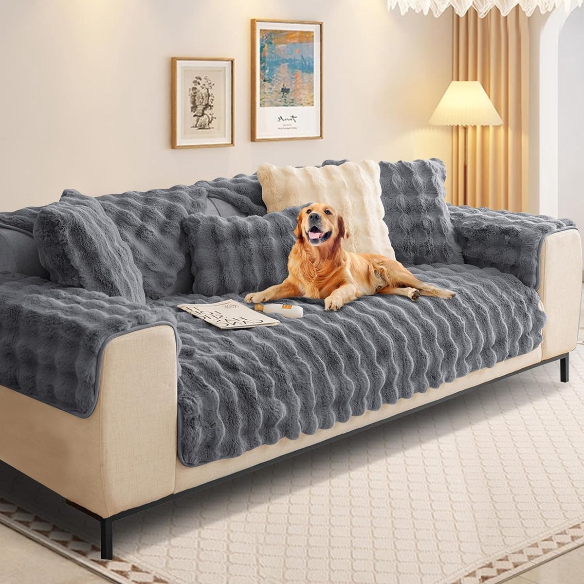 Super Stretch Antislip Bankhoes voor Honden en Pets, Elastische Meubels Protector, Grijs, 90 x 120 cm