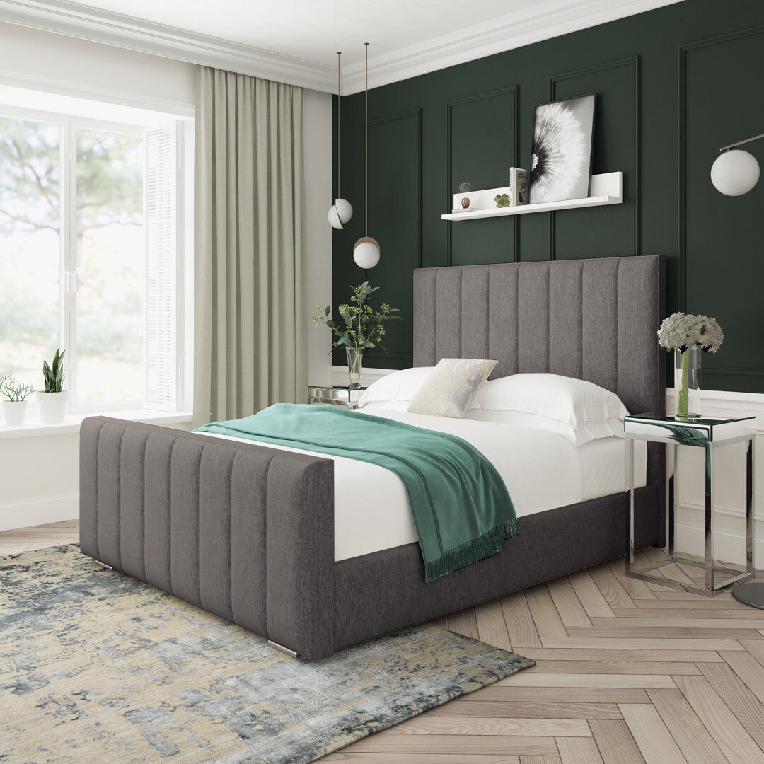 17 Stories Oakley Chenille Upholstered Ottoman Bed Frame Silver Kingsize (5')