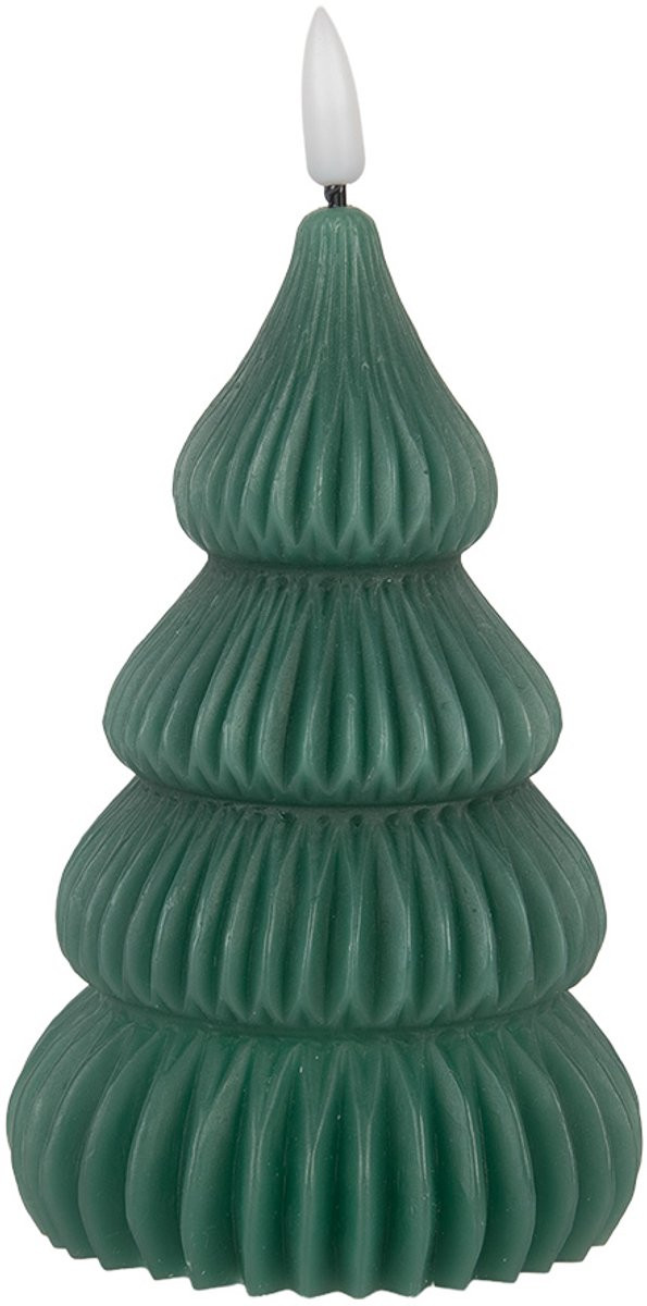 Clayre & Eef LED Kerstboom Kaars Groen Wax Ø 8 x 17 cm