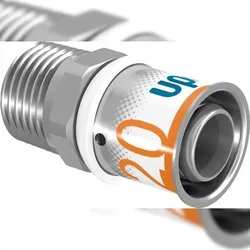 Uponor Übergangsnippel S-Press PLUS aus Messing, verzinnt 20mmx3/4 AG