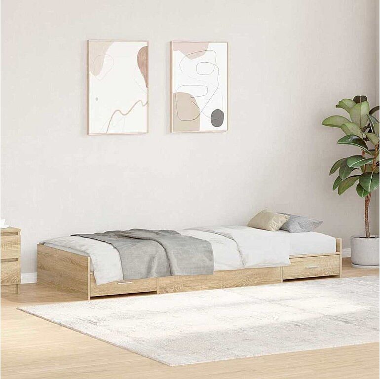 Clicnbuy Cama con almacenamiento con cabecera Roble Sonoma 100 x 200 cm