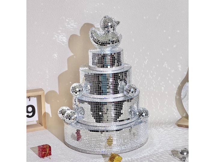 Disco Anniversaire Gâteau Décorations De Fête Miroir Boule Rétro Réfléchissant Champignon Forme DJ Lumière Moderne Décor À La Maison Pour Salle De Fête