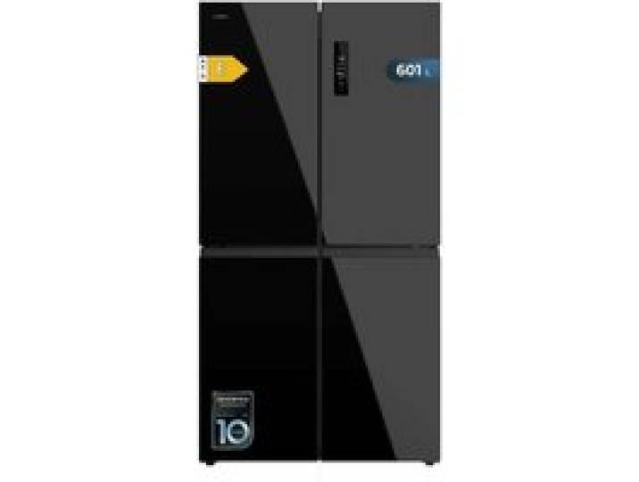 Cecotec Réfrigérateur Américain 4 Portes Bolero CoolMarket 4D 601 Black Glass E. 601L Moteur Inverter 90cm No Frost ECO