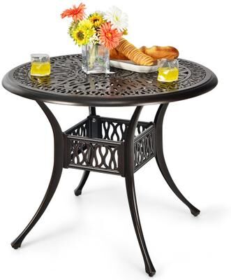 Costway 36 Inch Patio Round Dining Bistro Table with Umbrella Hole-Brown