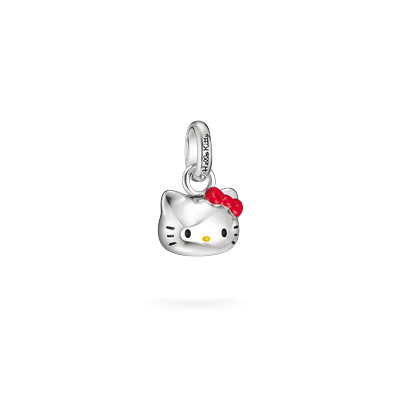 Charm-Einhänger THOMAS SABO "THOMAS SABO  Hello Kitty Charm mit roter Schleife - Original", rot (silberfarben, schwarz, rot, gelb, pink), Charms, Damen, Metall, Emaille