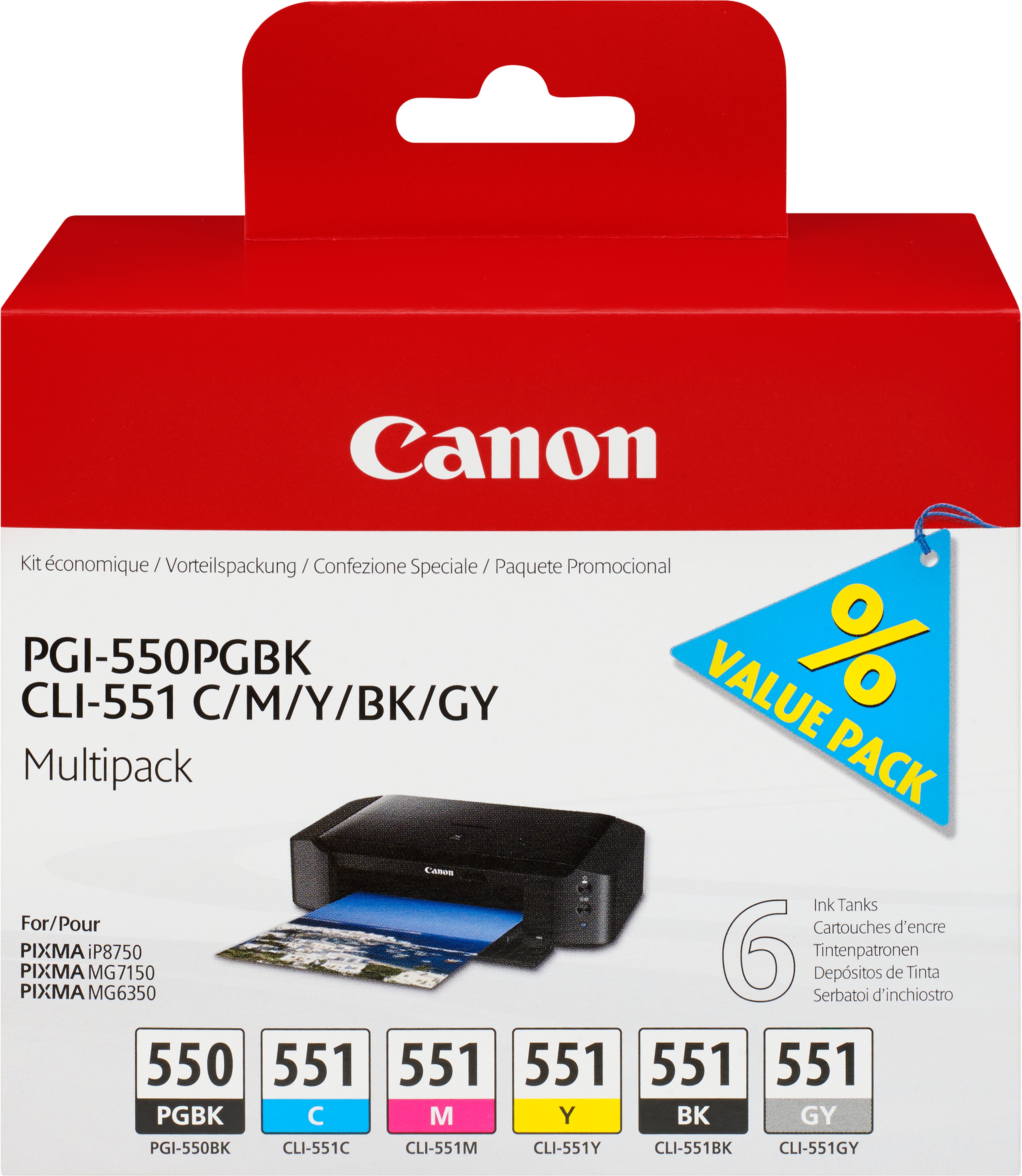 Canon PGI-550/CLI-551 PGBK/C/M/Y/BK/GY 6 Ink Cartridge Multipack