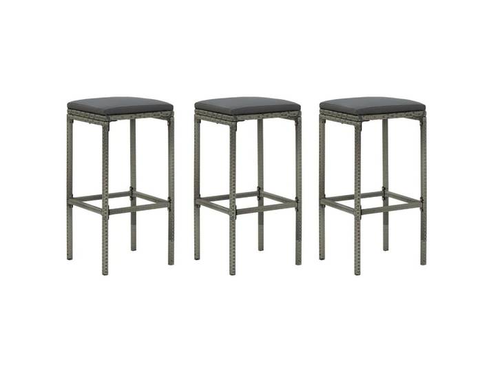 vidaXL Barhocker Barhocker mit Kissen 3 Stk. Grau Poly Rattan (3 St)