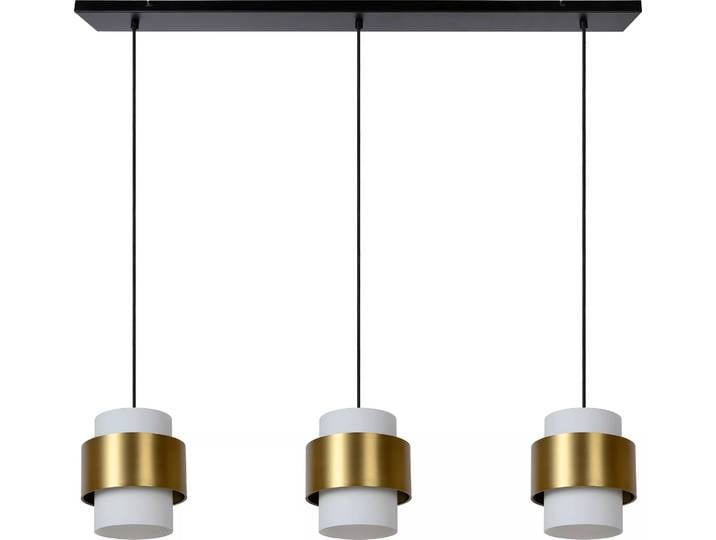 Suspension à plusieurs bras avec abat-jours en verre blanc et bordure dorée FIRMIN 3xE27 40W Lucide