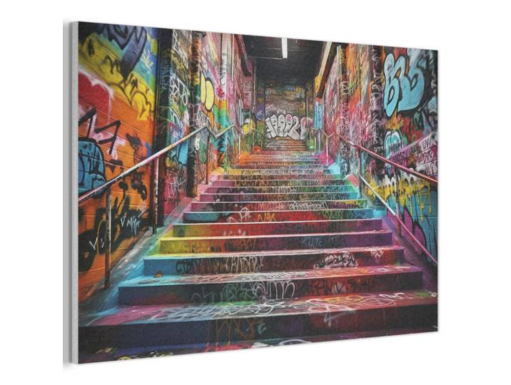 MuchoWow Akustikbild - Treppe - Graffiti - Farben - Kunst - 90x60, Mehrfarbig, Kunststoff, Rechteckig, 90x60x0.9 cm, Wandverkleidung, Akustikpaneele