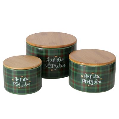 3tlg Set Gebäckdose Windsor Plätzchen rund Ø11-16cm Steingut-Box Weihnachten