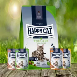 Happy Cat Culinary Adult Weide-Lamm 10 kg plus Happy Cat 4 x Pouches geschenkt