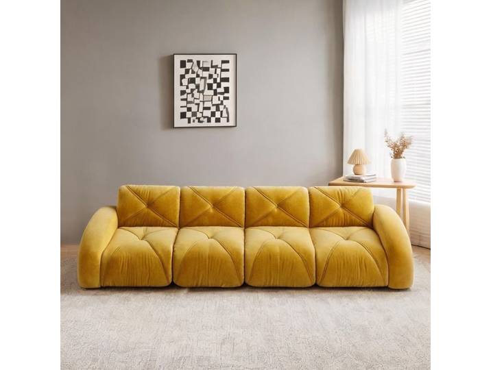 Canapé modulaire sunny yellow en chenille 4 places extra large pour salon sans montage