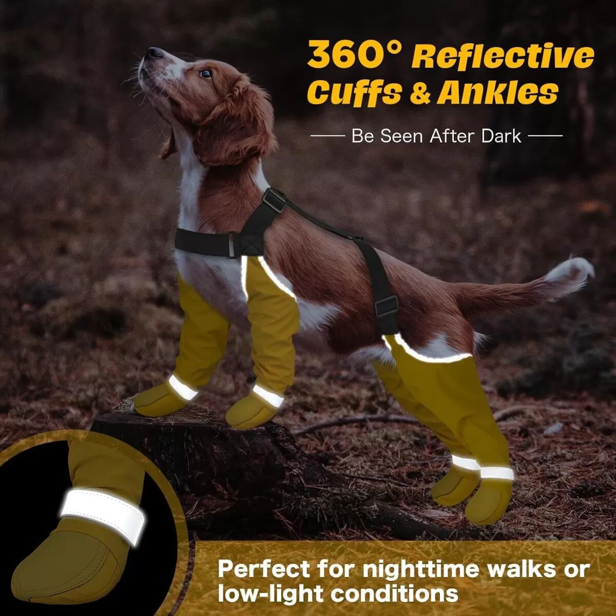 INF Vierbein-Einteiler Hundeschuhe Gelb - Spandex, Rutschfest, Reflektierend, Anti-Off (S, M, XL) S