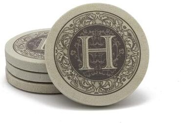 Thirstystone 4-Pack Monogram Letter “H” Sandstone Coasters Manufactured in The USA Decorative, Absorbent, Easily Wipes Clean