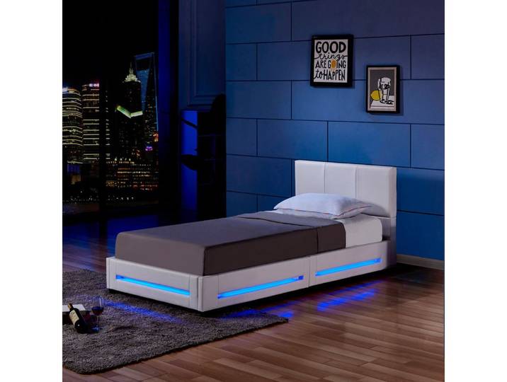 HOME DELUXE Bett ASTEROID, inkl. Lattenrost & LED Beleuchtung, Kunstlederbett, Polsterbett