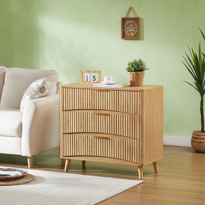 Ostweer Oak Fluted 3 Drawer Dresser Set of 2 Chest of Drawers Storage Cabinet Rustic Coffee Cabinet with Metal Handles